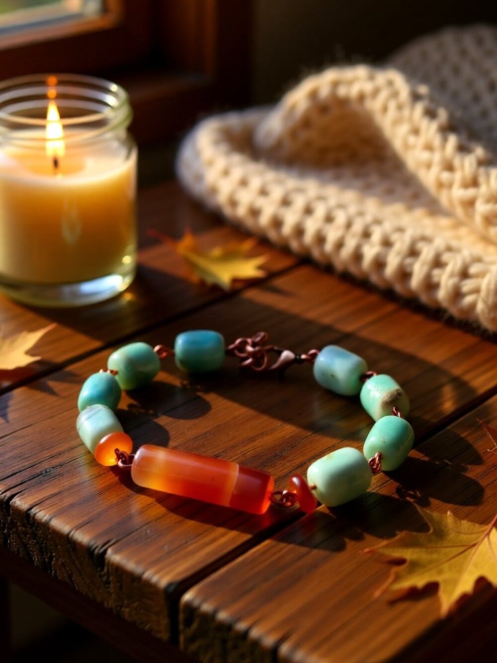 New Fall Jewelry!!! Orange + Tangerine Agate & Green Aventurine Beaded Bracelet